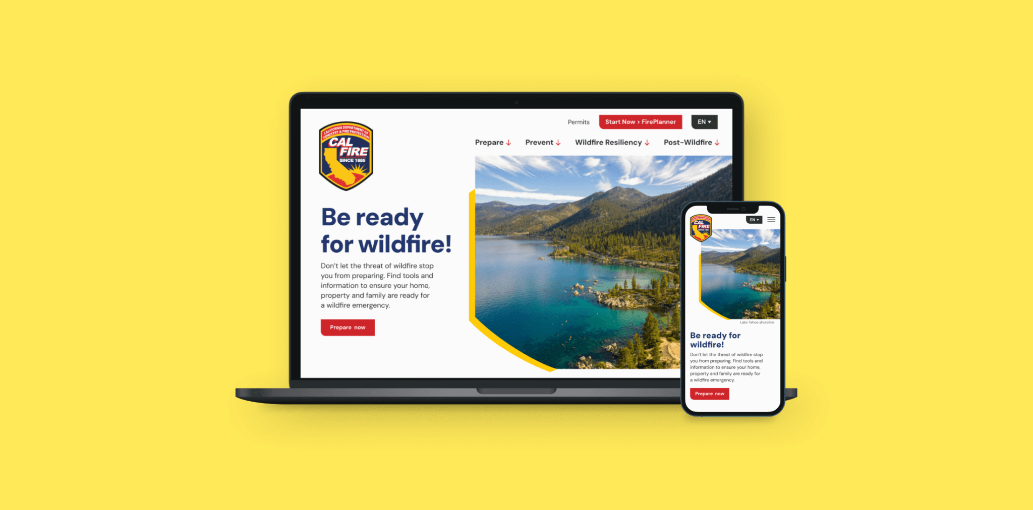 Cal Fire home screen on laptop and mobile screens