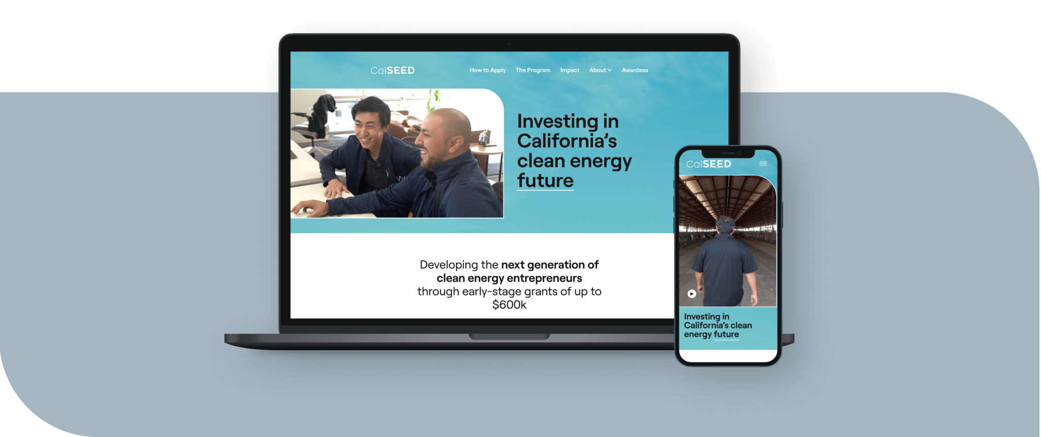 Desktop and iPhone mockup of CalSeed home page
