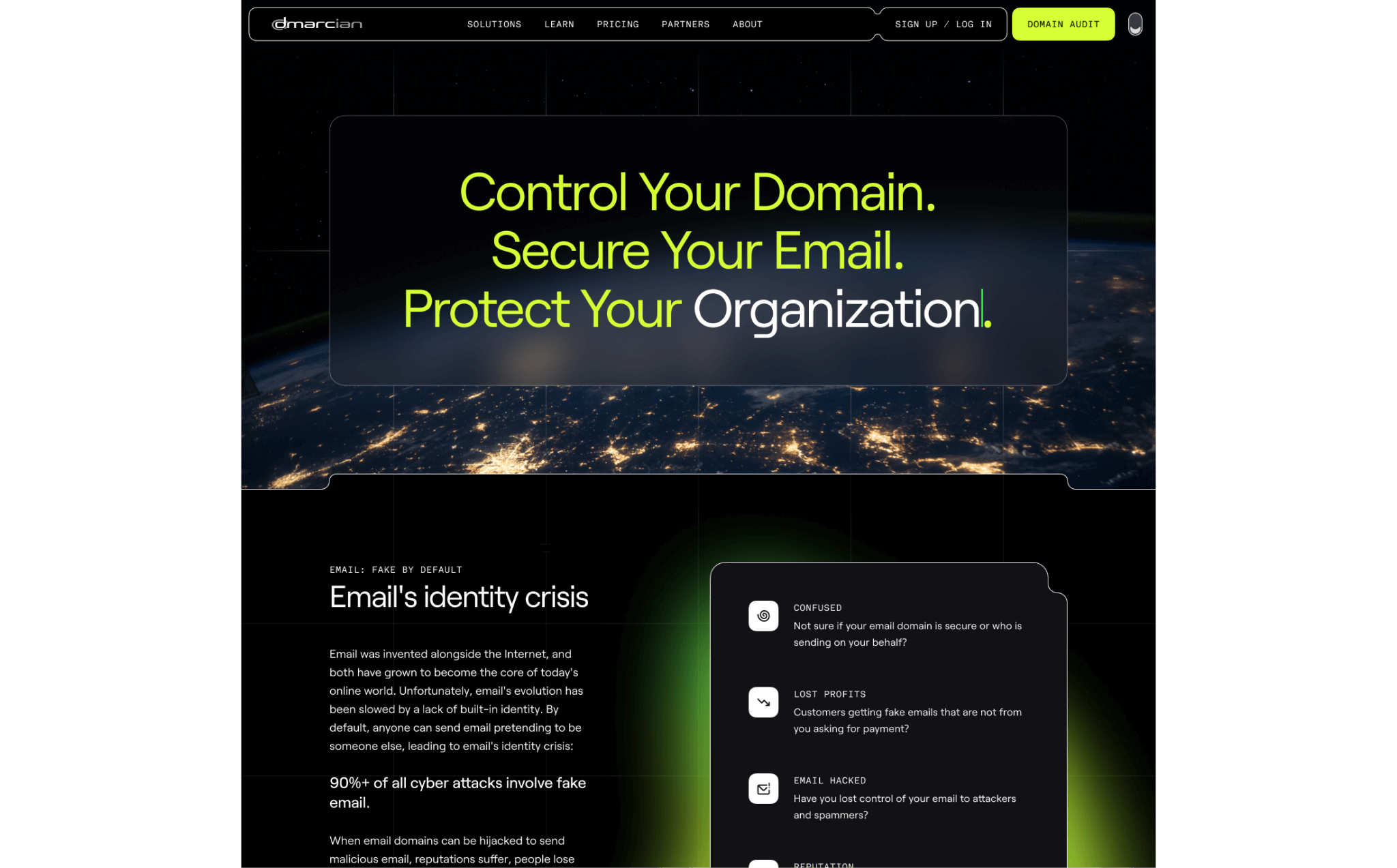 3 mobile phone mockups of dmarcian website