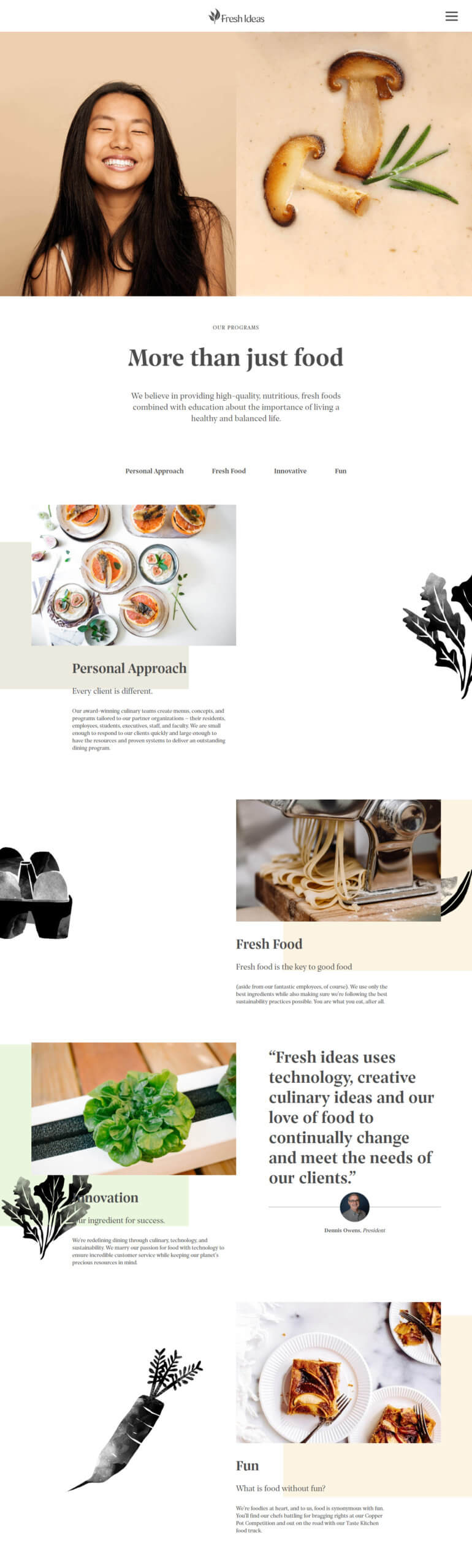 Fresh Ideas Food innovation and sustainability page screenshot