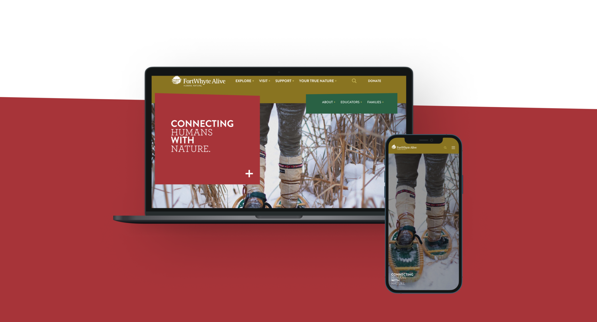 FortWhyte desktop and mobile screen mockup of home screen