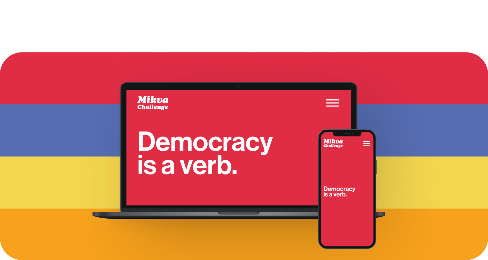 Mikva Challenge screenshot of home page on mobile and desktop mockups