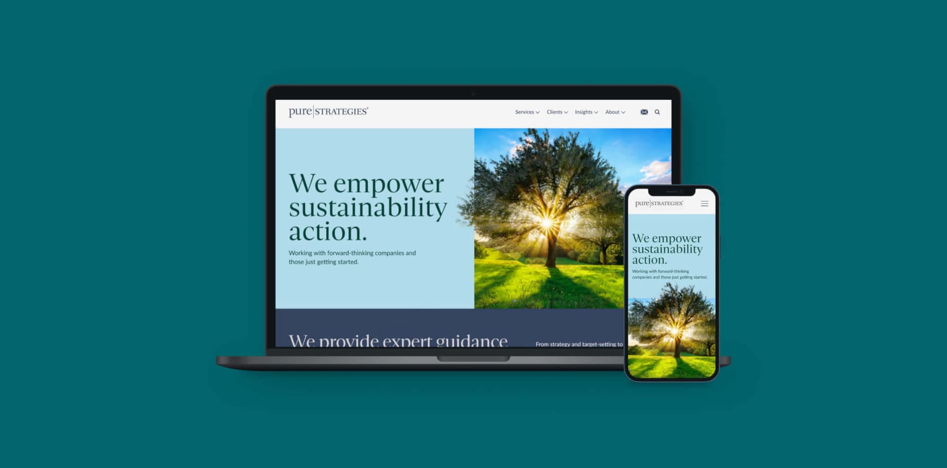 Pure Strategies home page on laptop and mobile screens