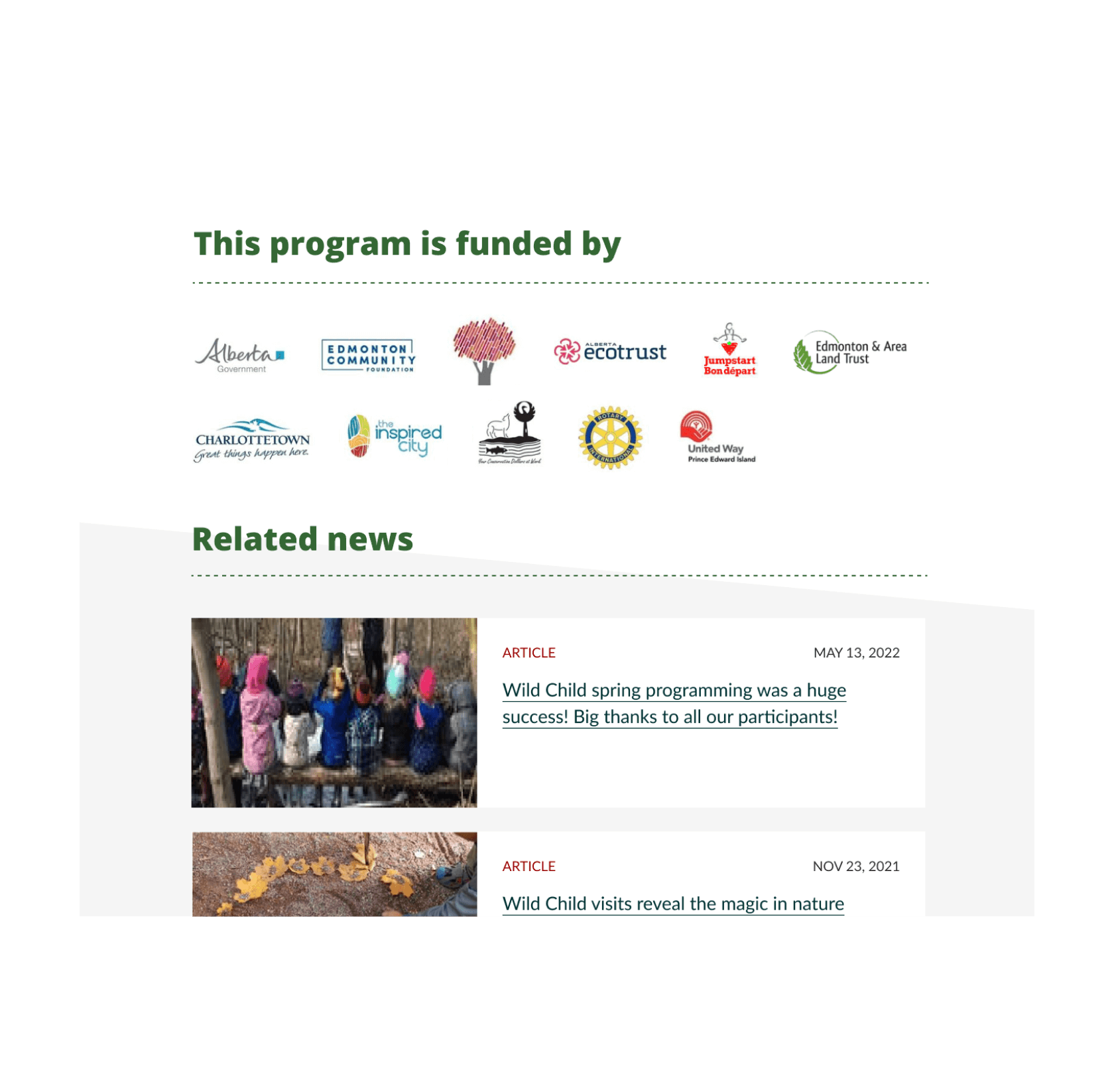 Sierra Club's homepage, featuring real photos taken in Canada.