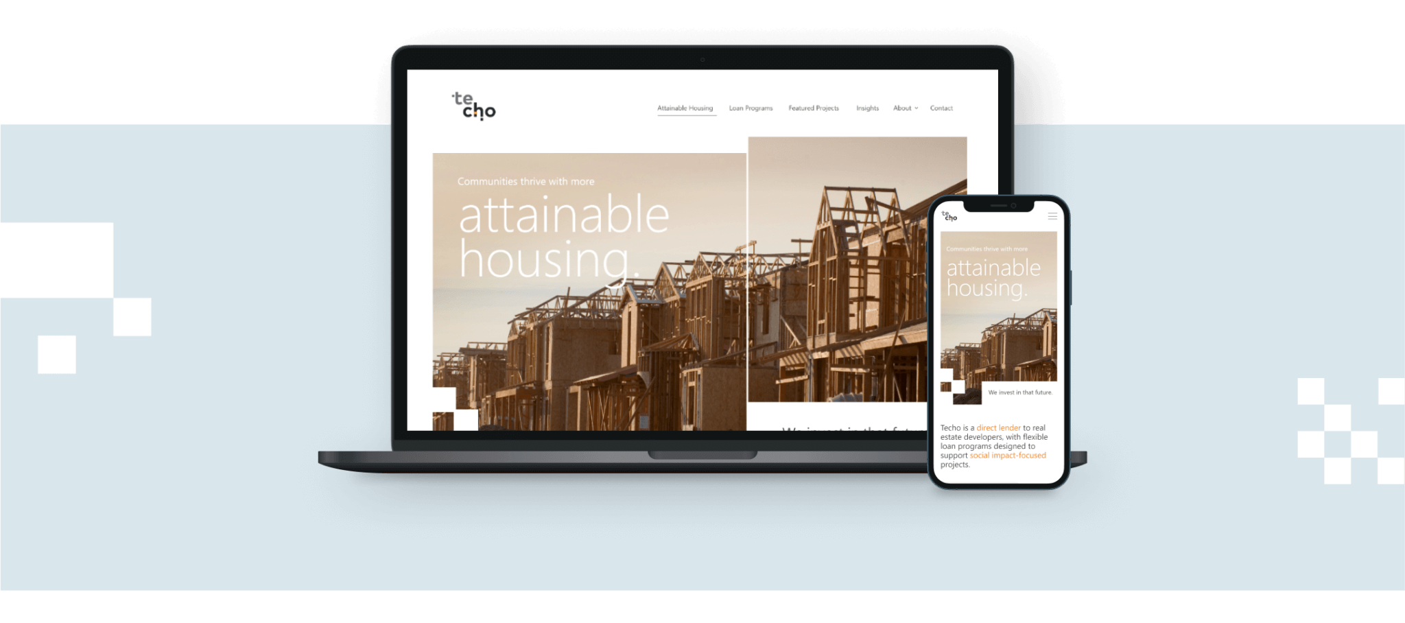Techo hero image screenshots for desktop and mobile views