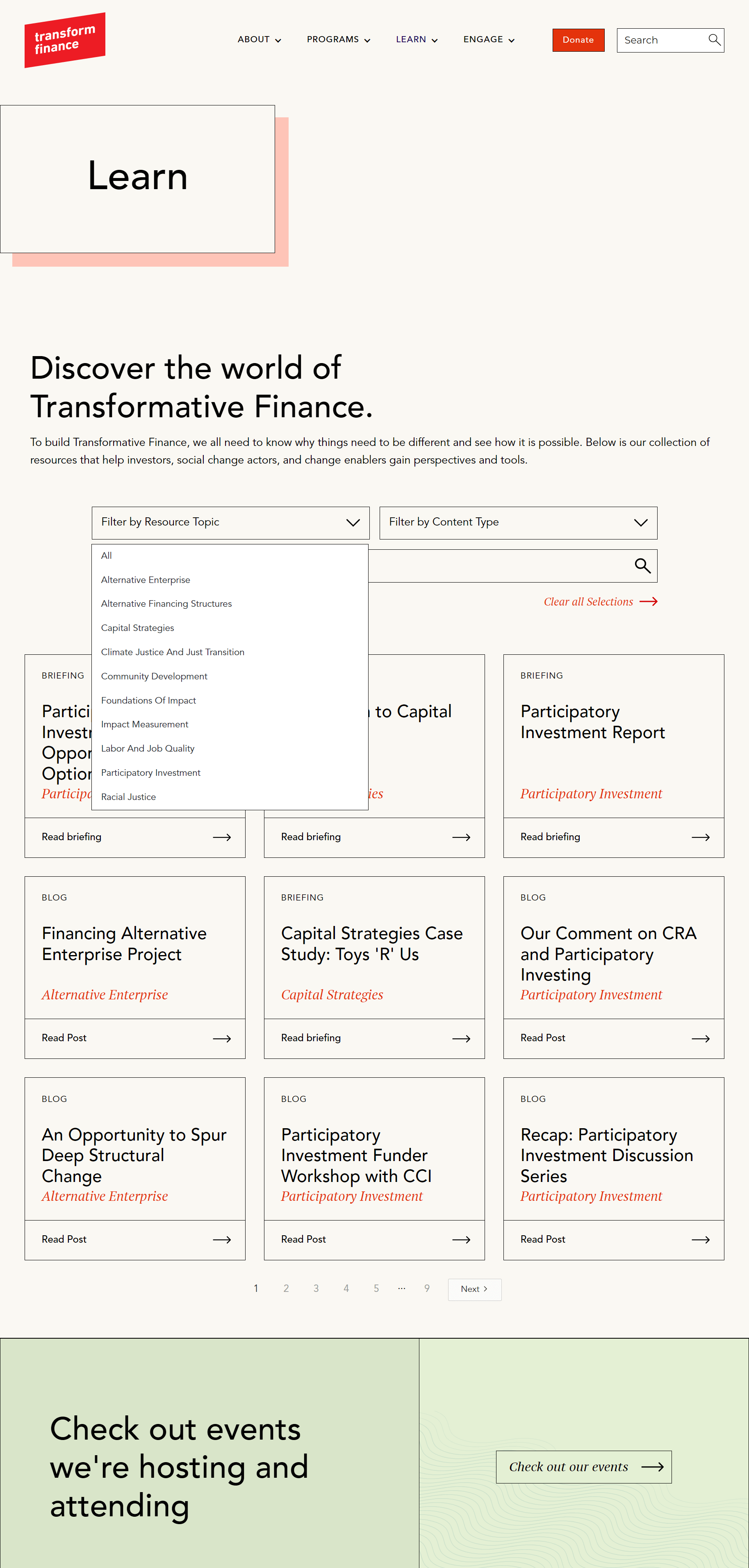Transform Finance website screenshot
