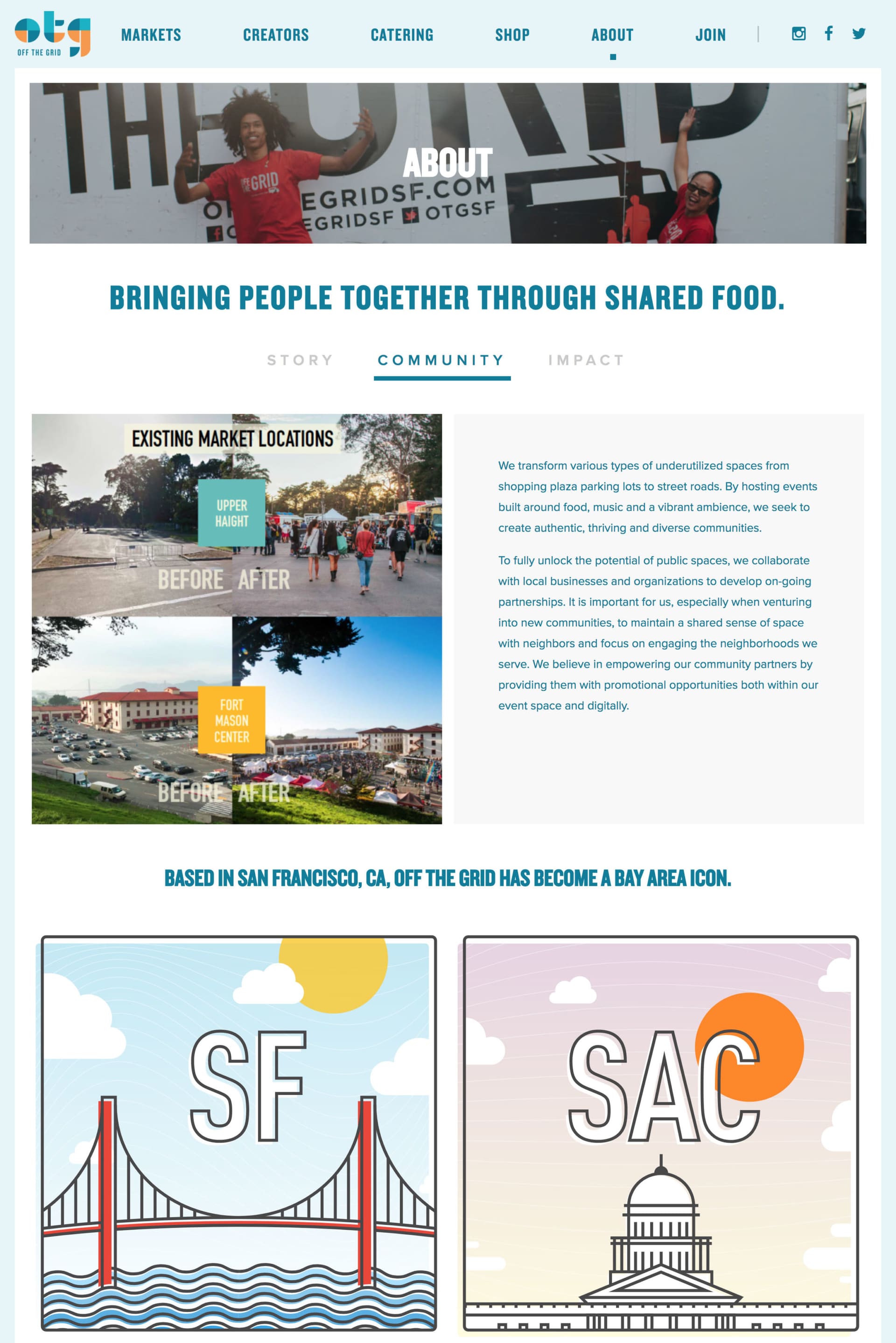 A page from Off The Grid website showing images and text