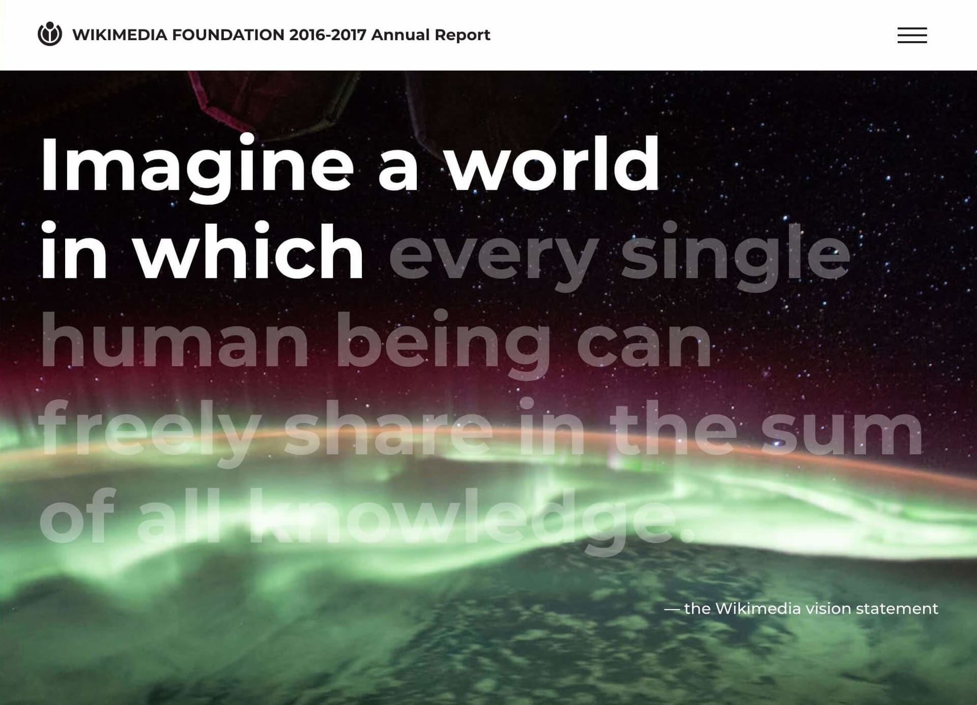 Wikimedia website screen. The text is fading in and says 
