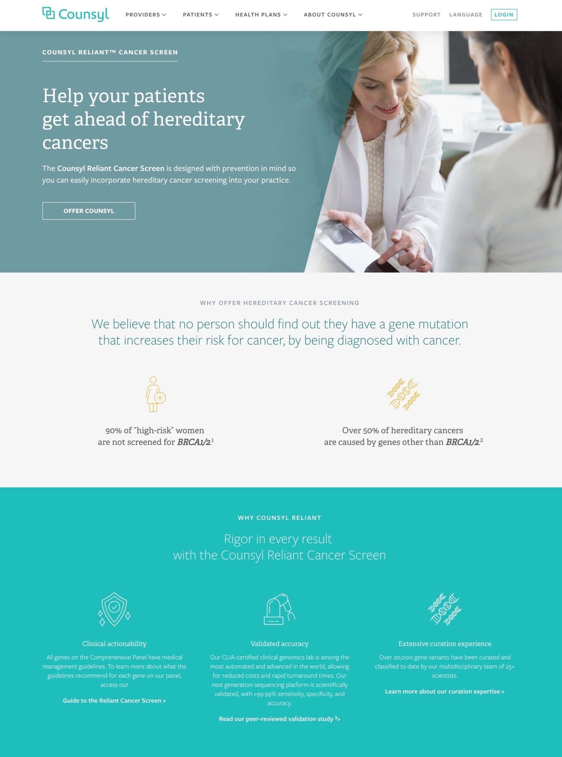 Page from Myriad Women's Health website showing image photos and text