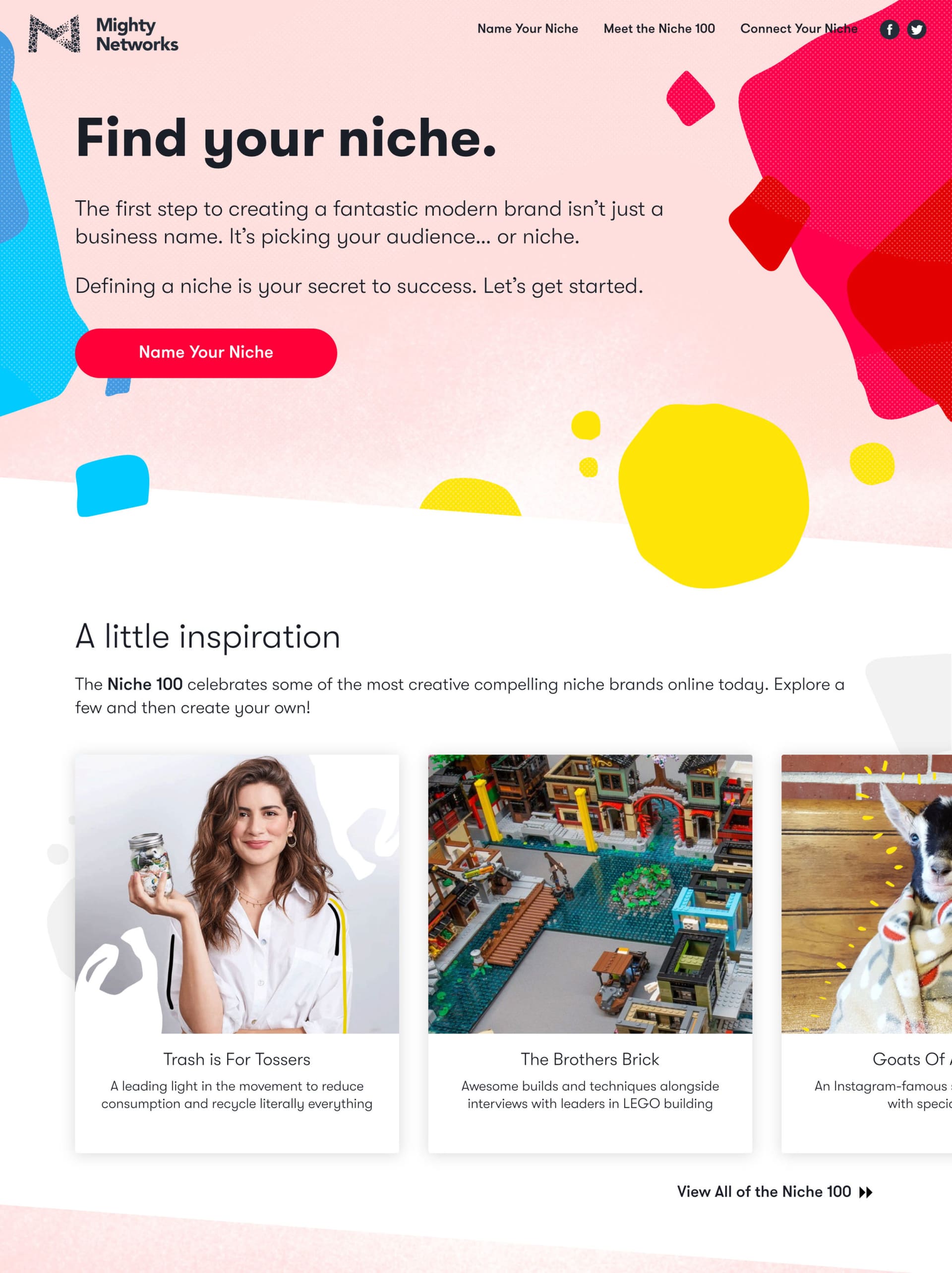 A page from Mighty Networks website which says to find your niche