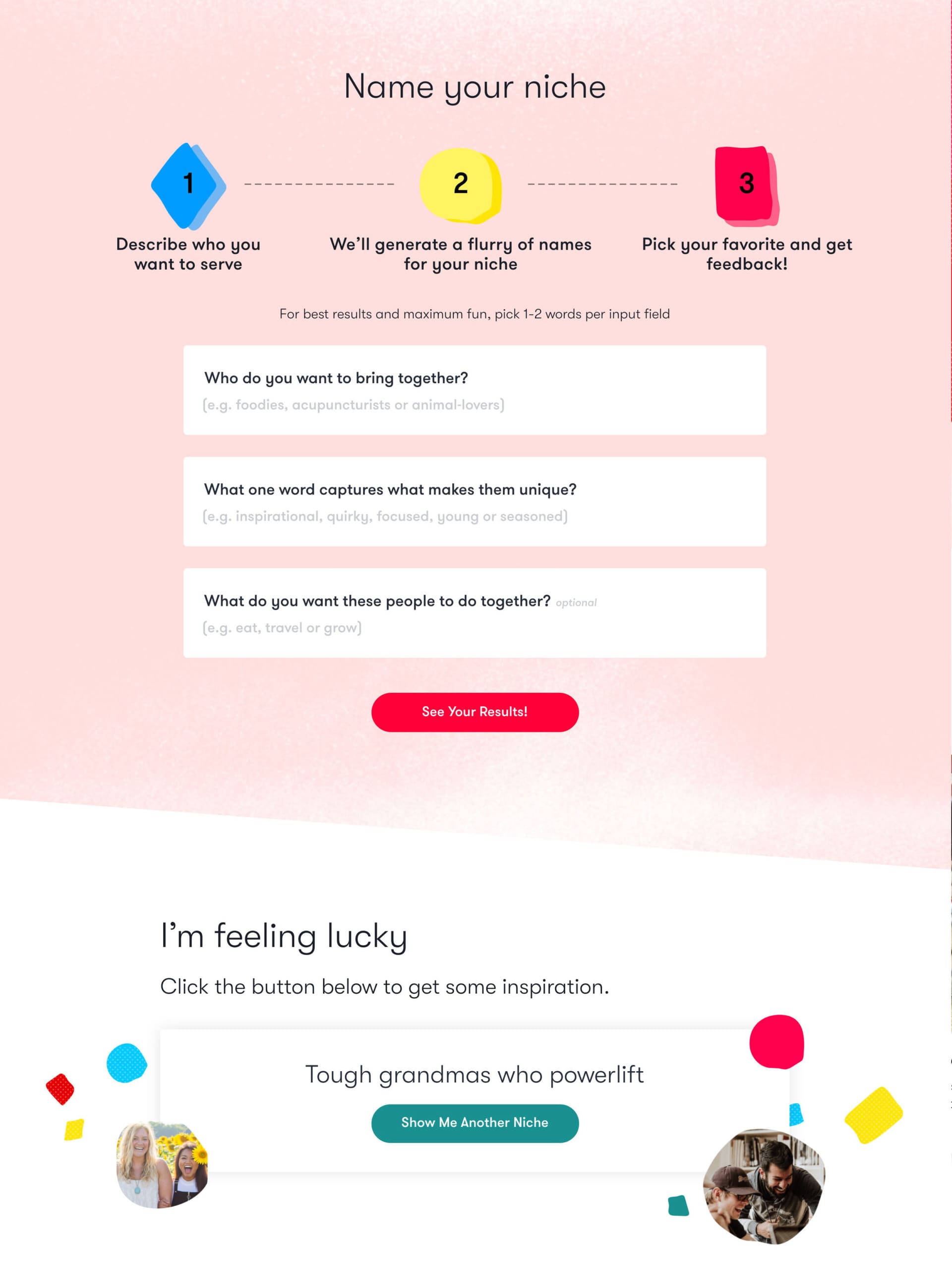 A page from Mighty Networks website showing steps on how to name your niche