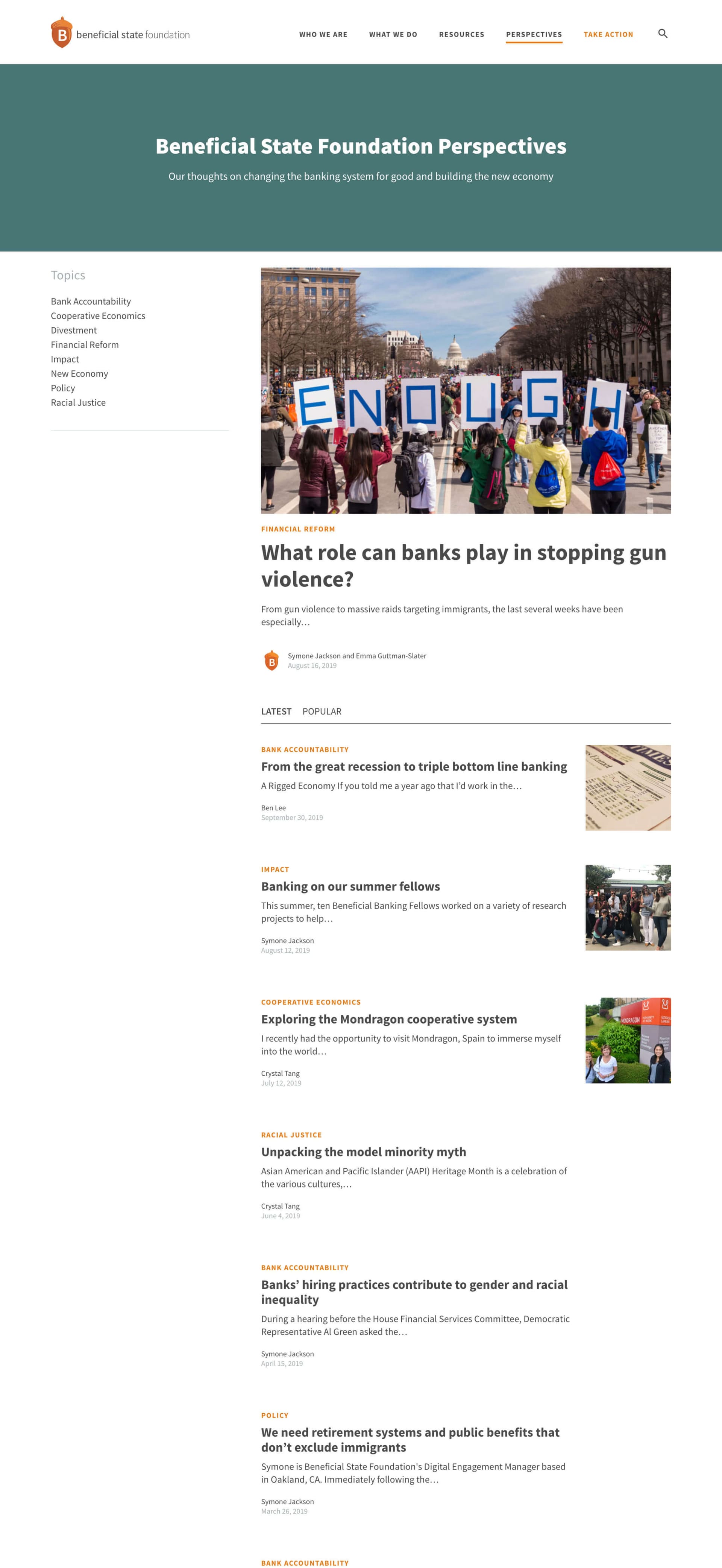 A page from Beneficial State Foundation website showing images and text