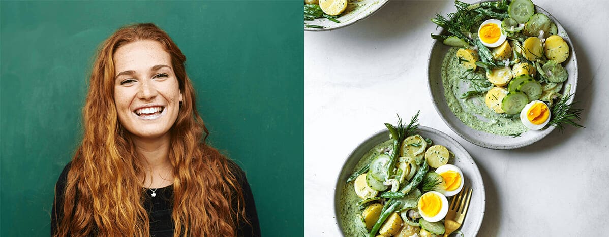 Fresh Ideas Banner with woman and plates of food