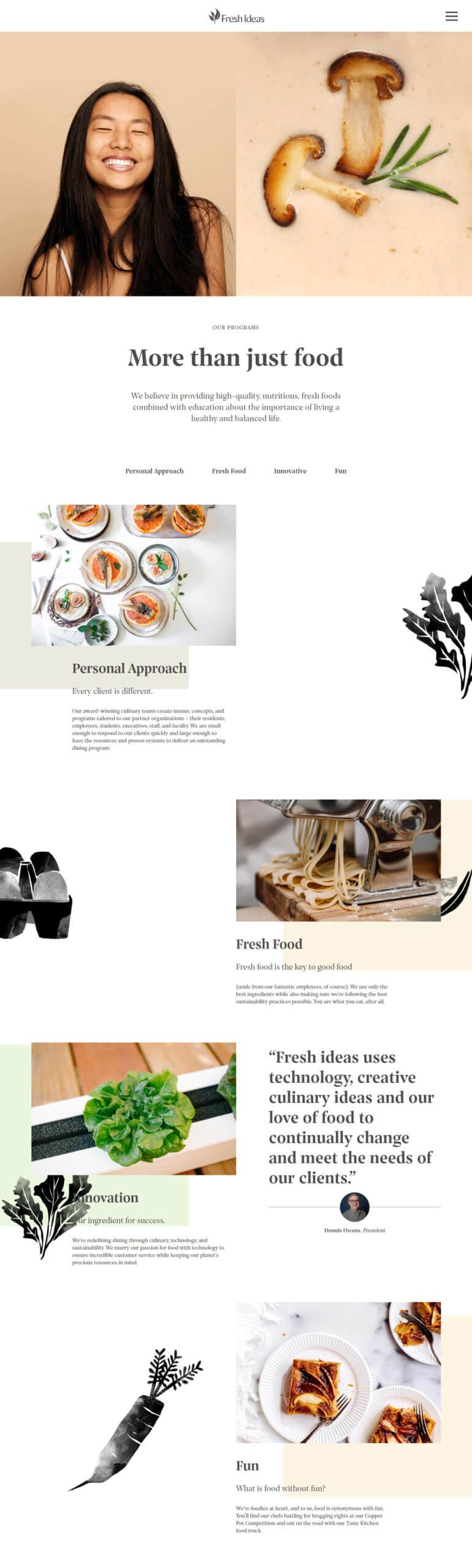 An image from Fresh Ideas Food website showing images and text