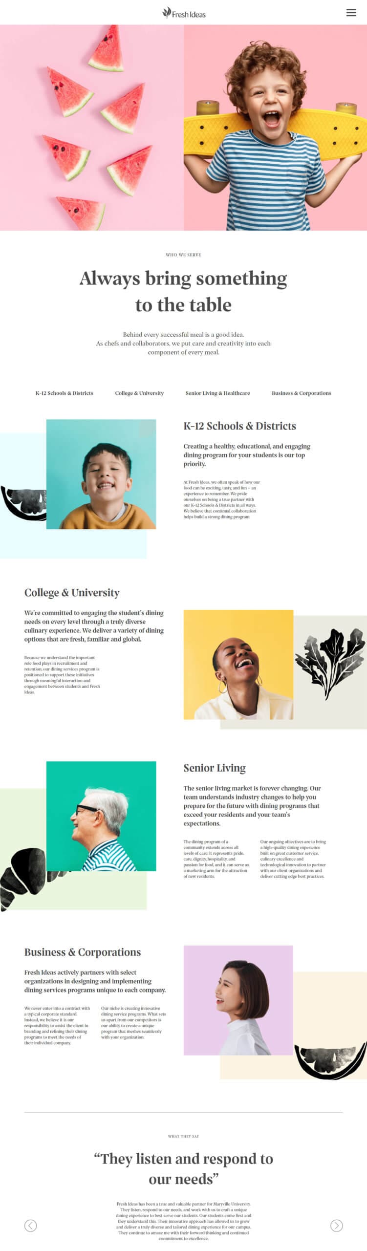 An image from Fresh Ideas Food website showing images and text