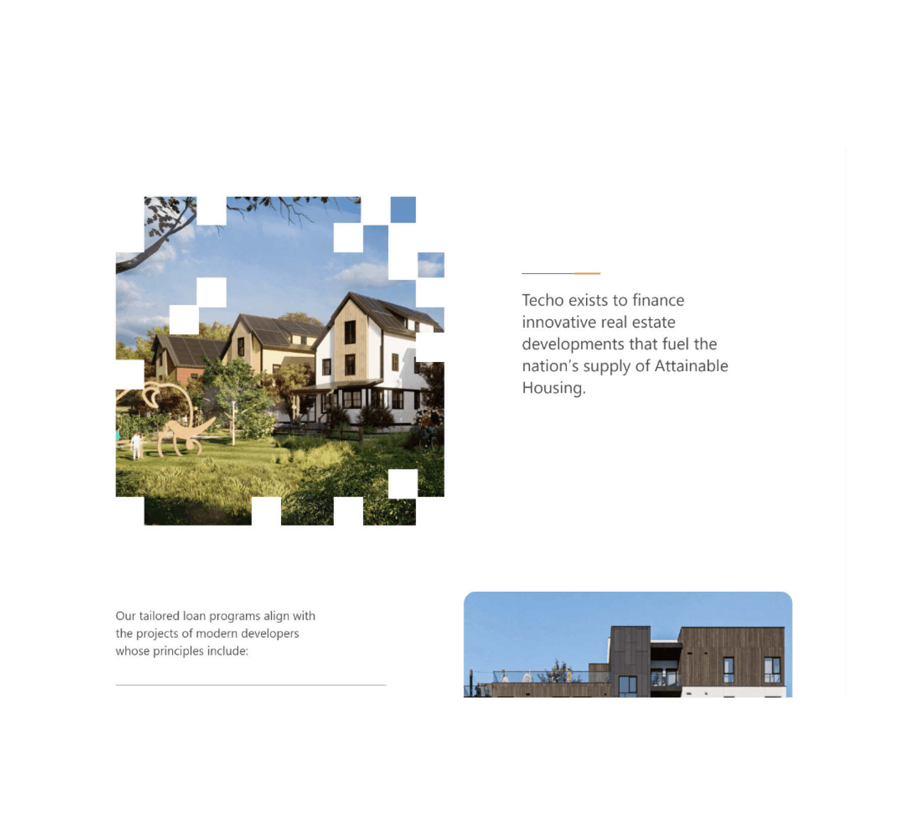 screenshot from Techo website highlighting their mission to finance innovative real estate