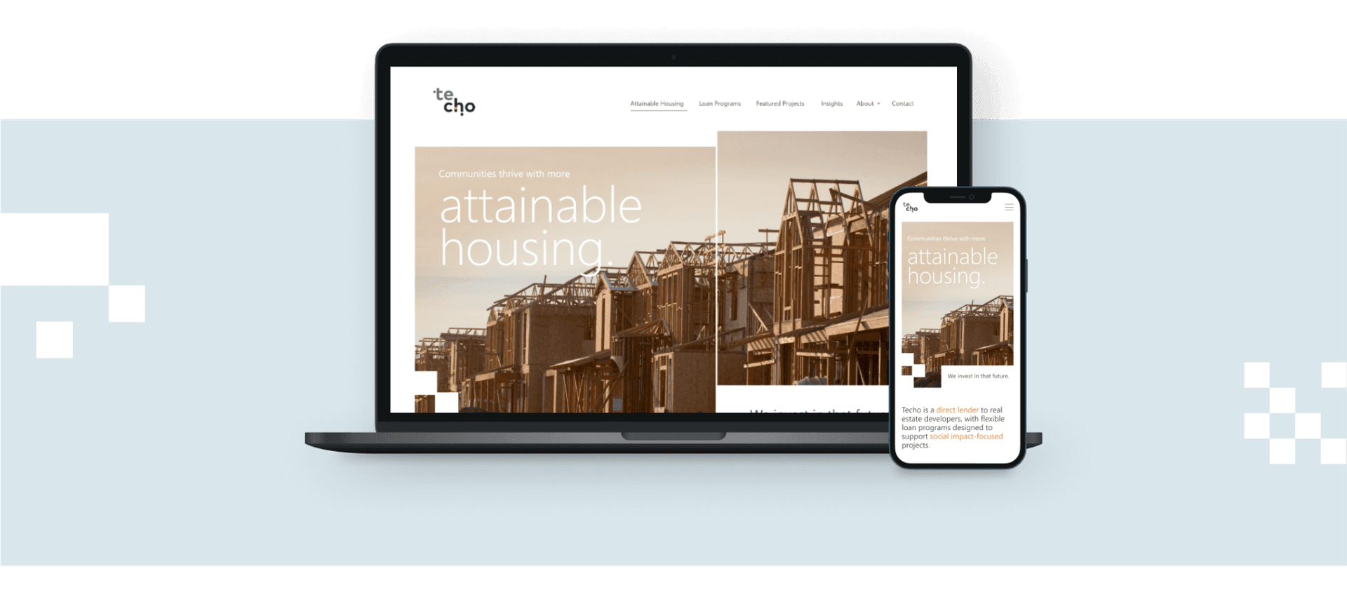 Techo hero image screenshots for desktop and mobile views