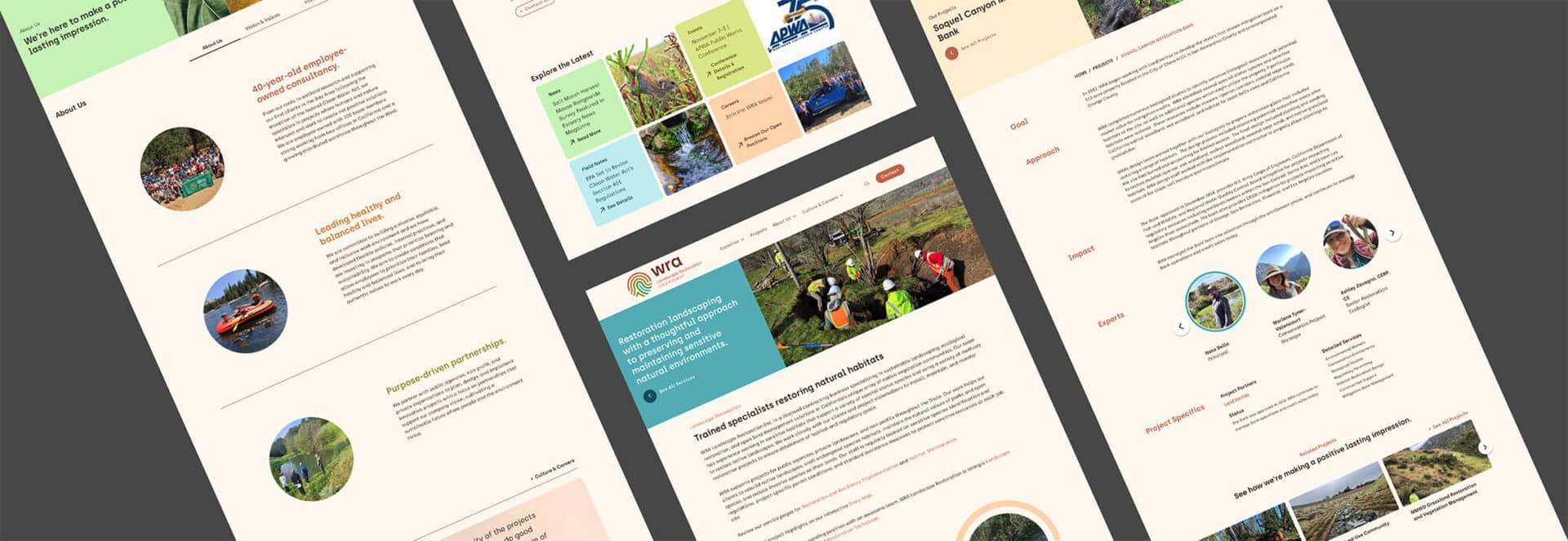 A homepage from WRA website showing images and text