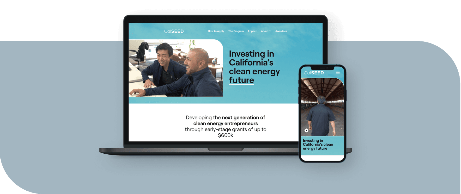 Desktop and iPhone mockup of CalSeed home page
