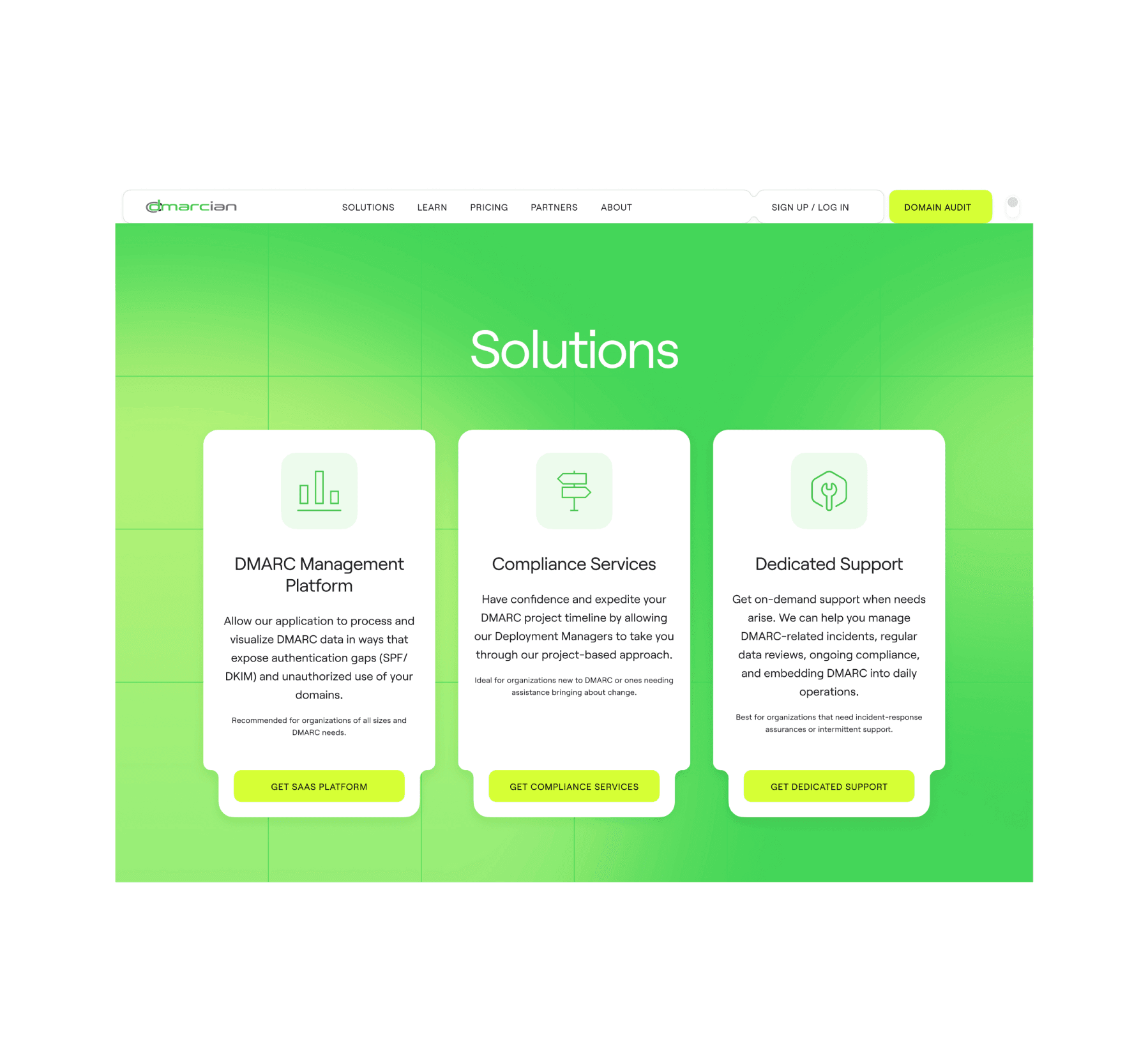 Solutions page screenshot