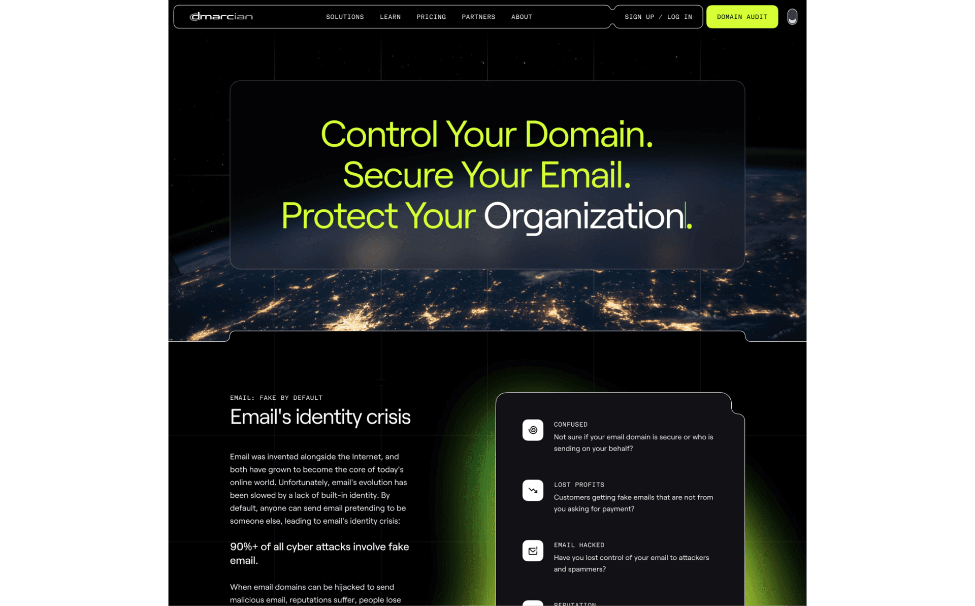 dmarcian home page in dark mode