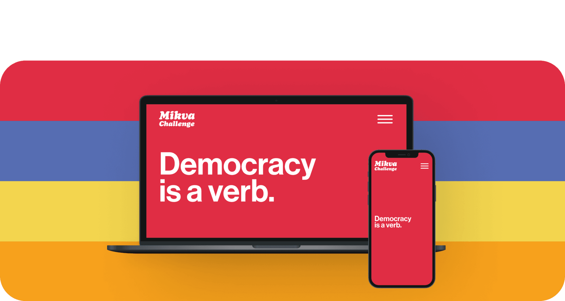 Mikva Challenge screenshot of home page on mobile and desktop mockups