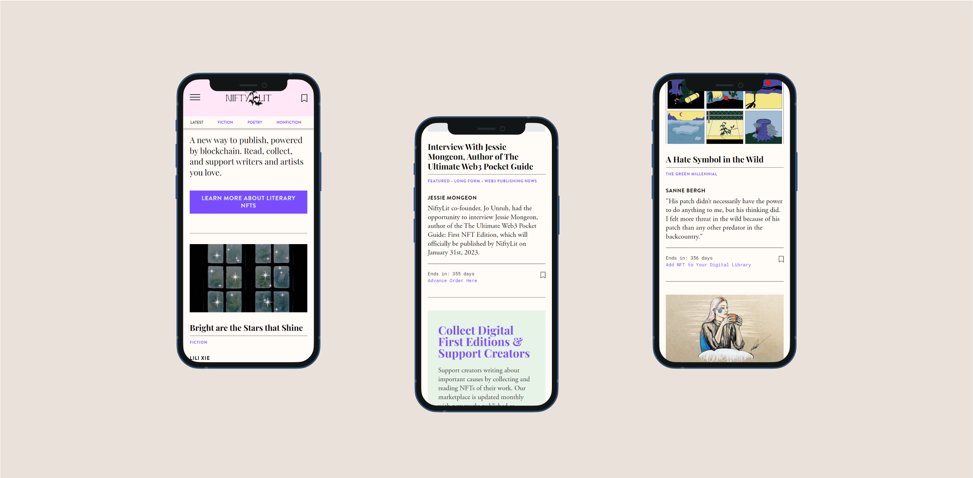 NiftyLit 3 phone screens