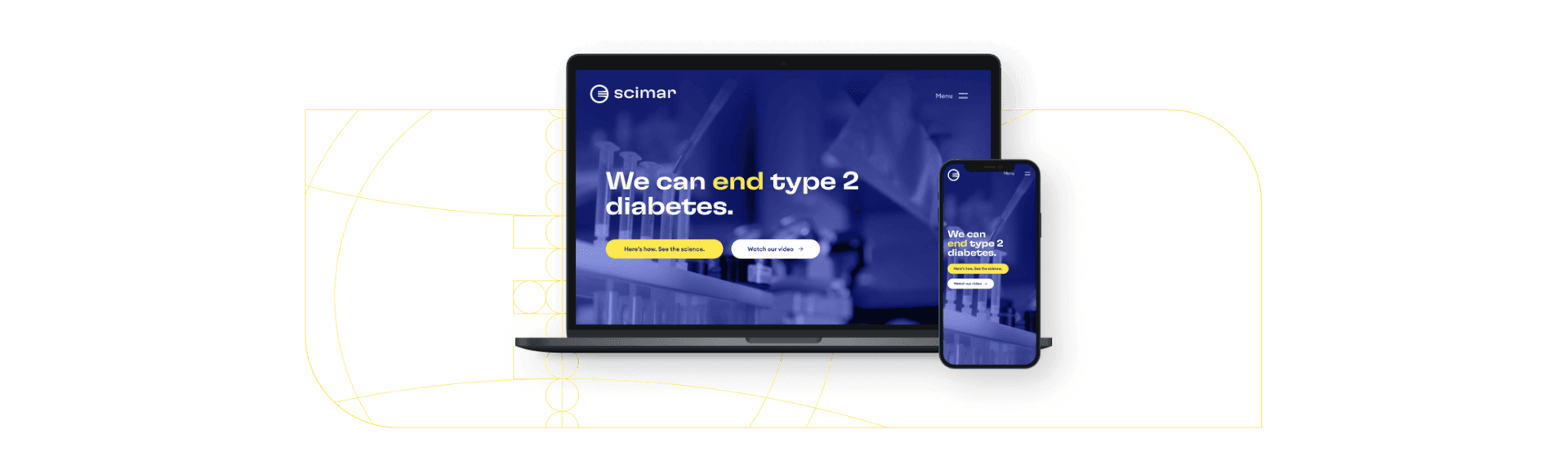 Scimar home screen mobile and desktop mockup