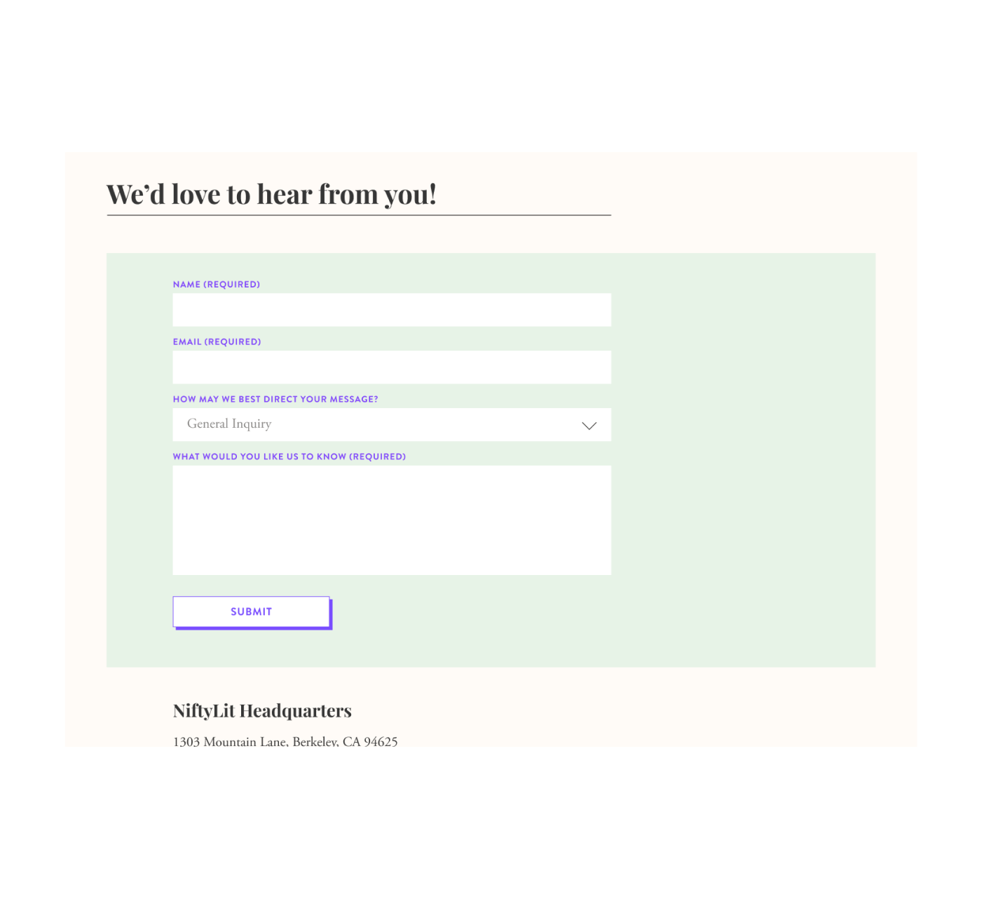 NiftyLit contact form