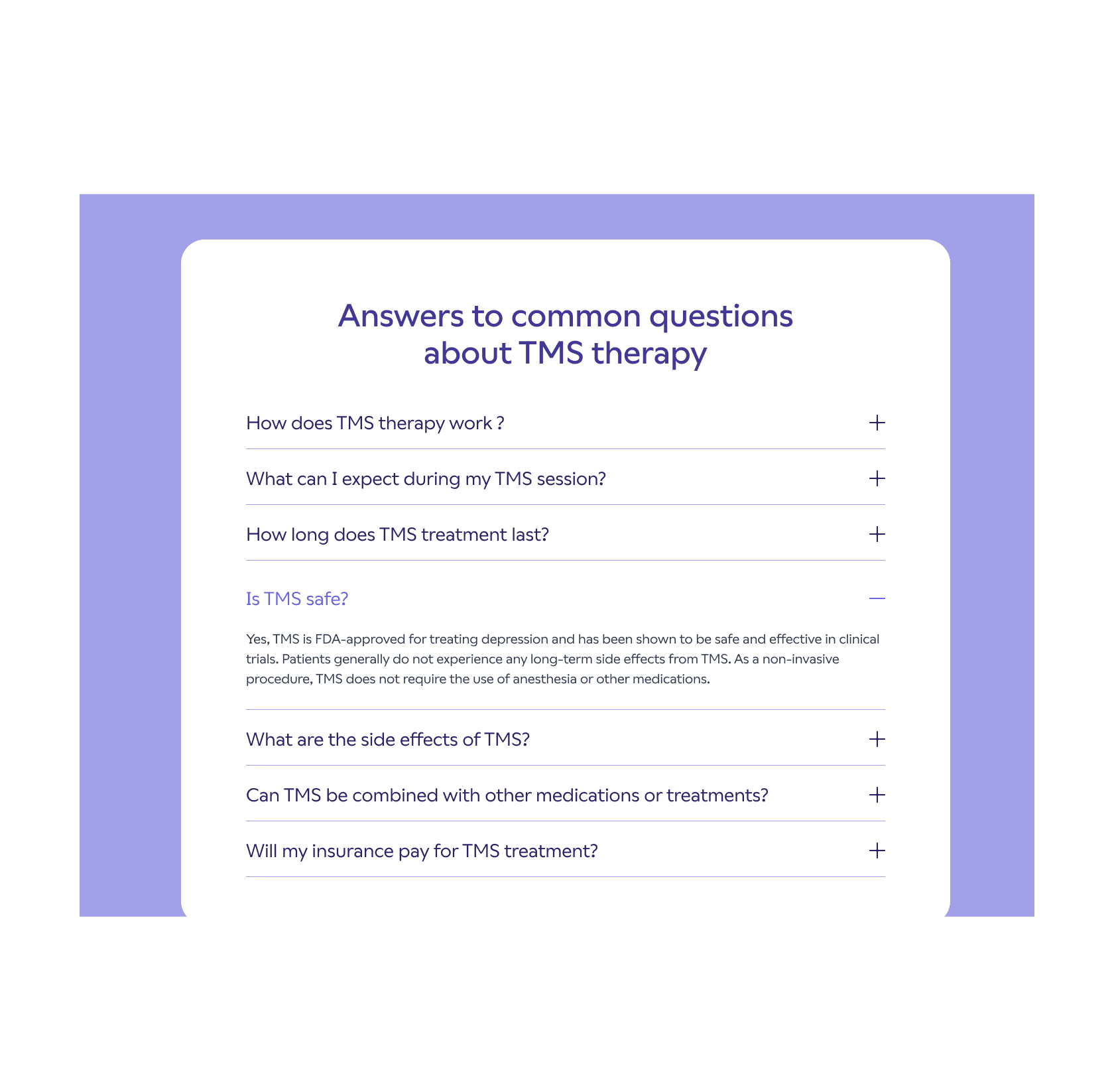 Geode FAQs section, Answers to common questions about TMS therapy