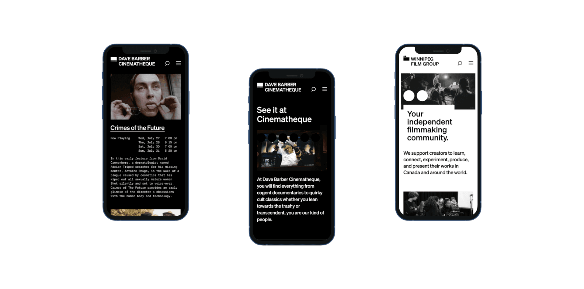 Winnipeg Film Group mobile screens