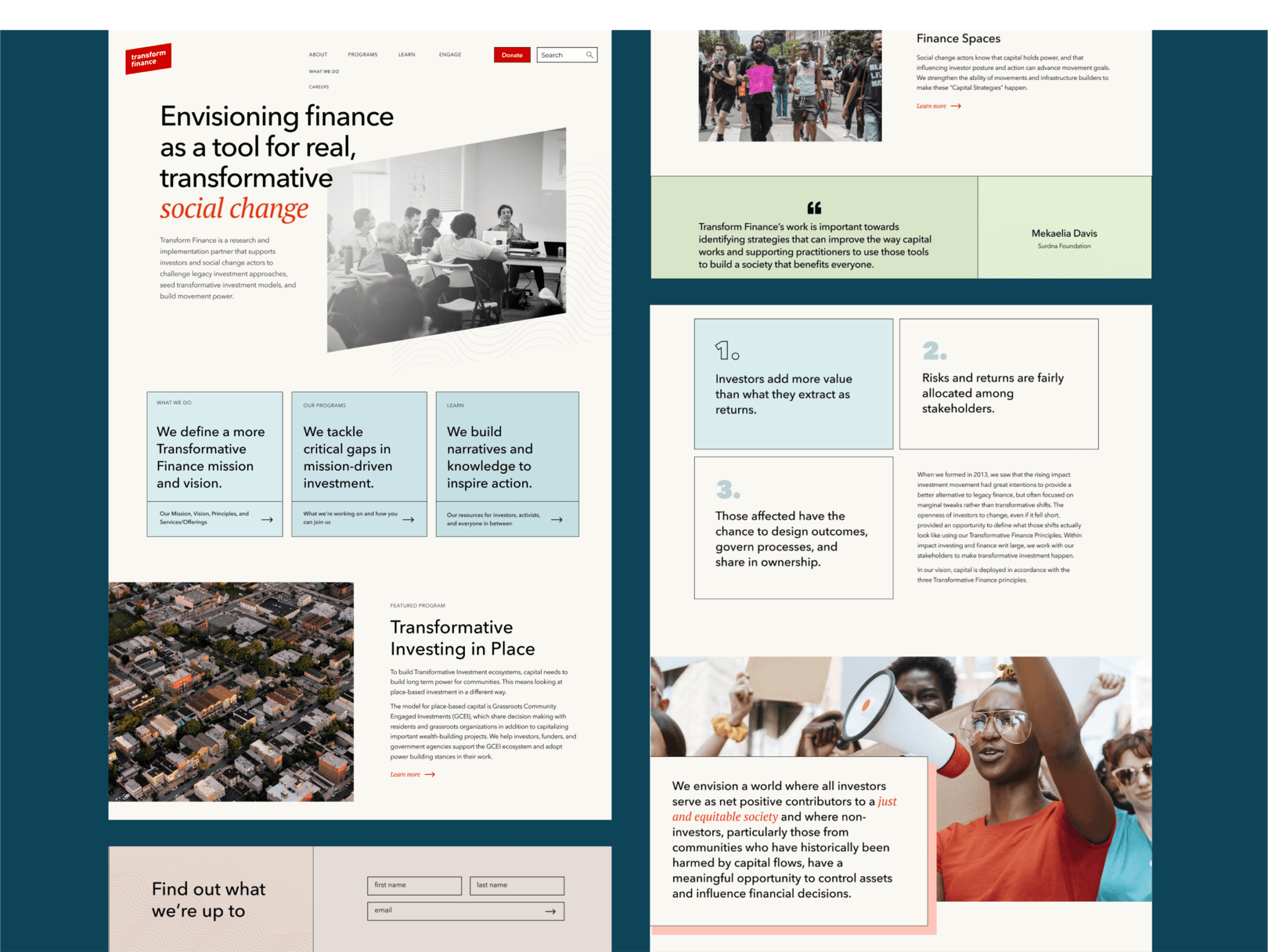 A page from Transform Finance website showing images and texts