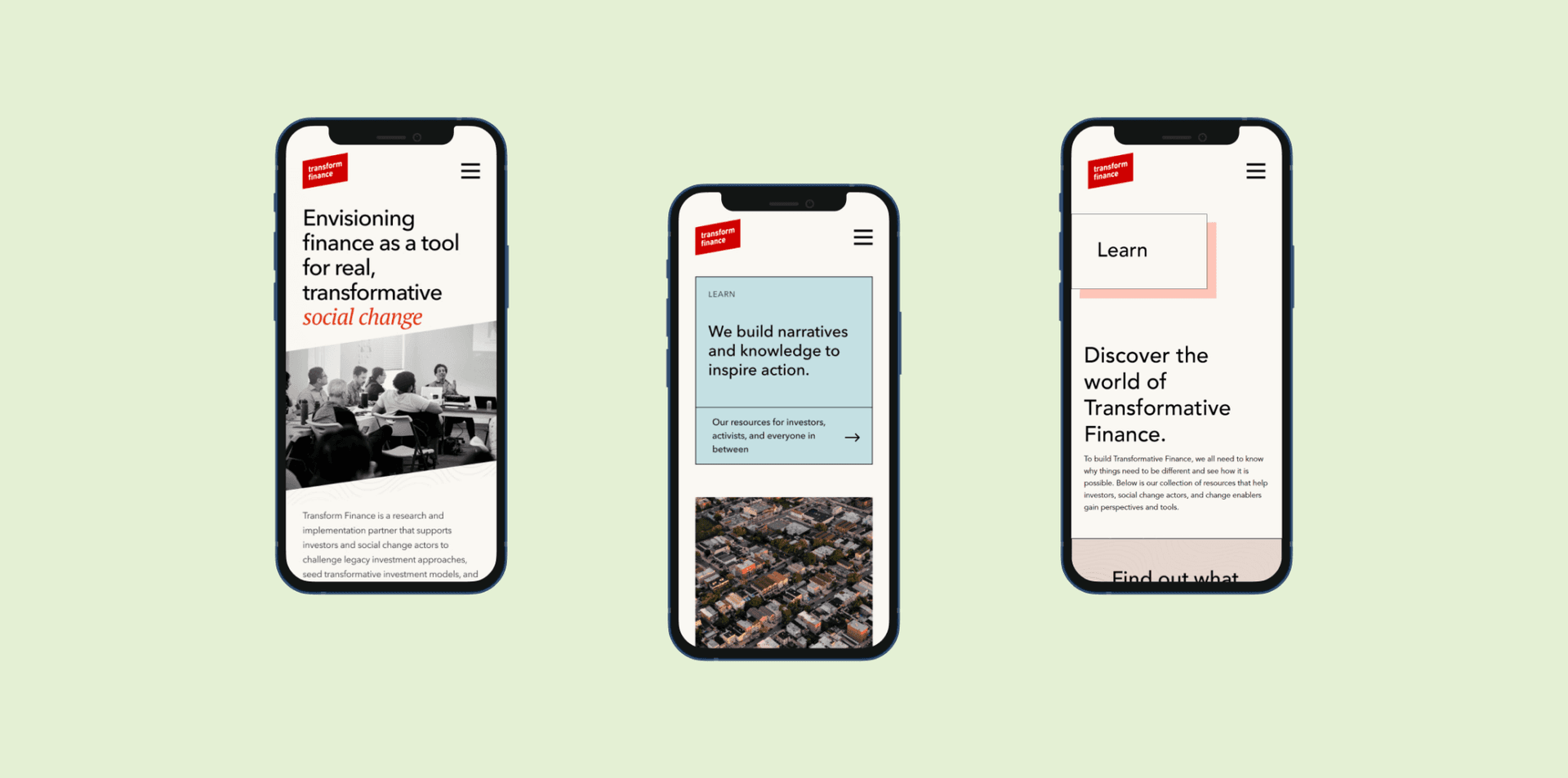 Transform Finance mobile screens