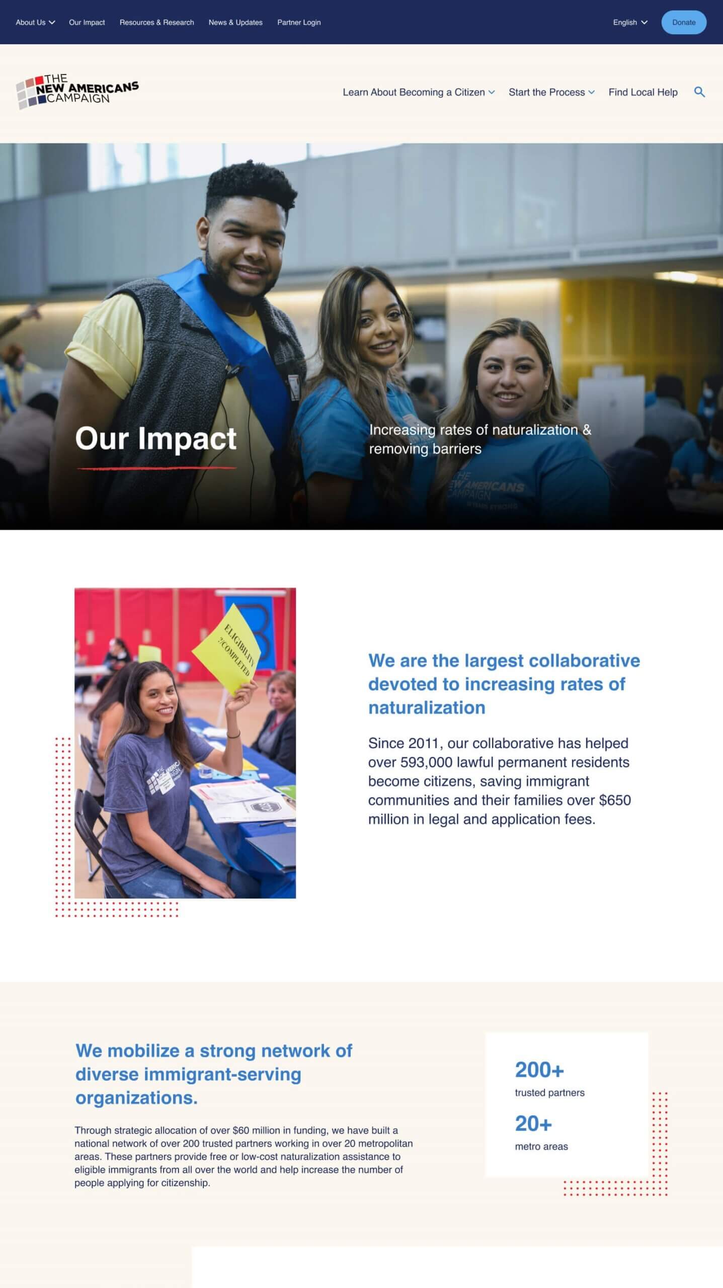 The New Americans Campaign website page