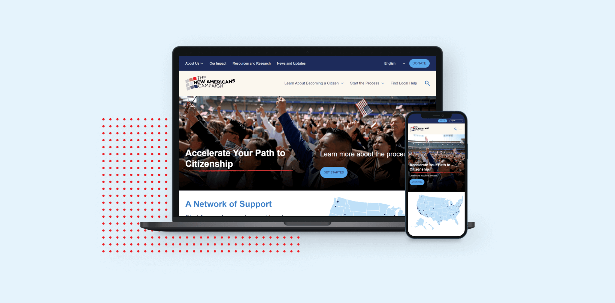 Laptop and mobile view of New American's homepage